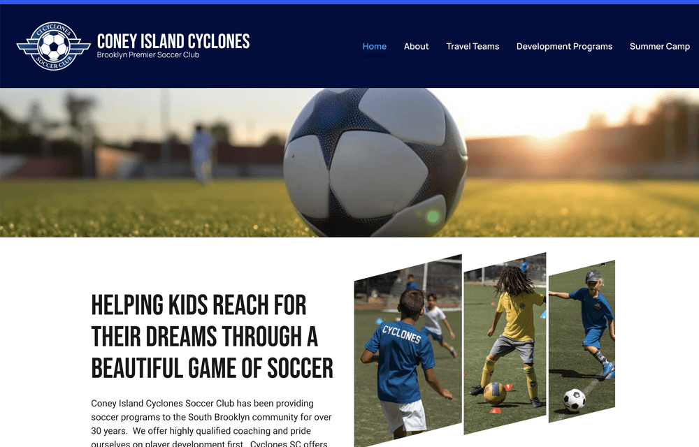 Soccer school Sheepshead Bay - Coney Island Cyclones Soccer Club, website by Designest